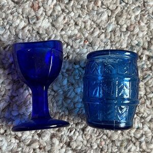 Antique Cobalt Dark Blue Glass Eye Wash Cup Pedestal Toothpick Barrel Apothecary